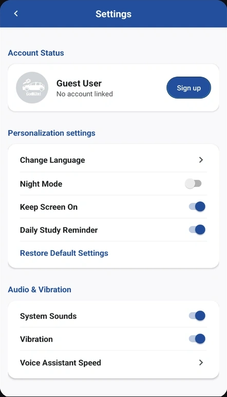 GodKänt settings screen